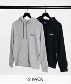 Jack & Jones Originals 2 Pack Hoodies With Script Logo In Black & Gray