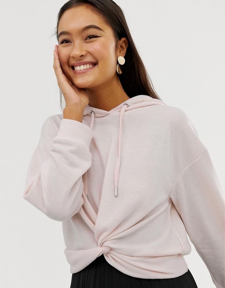 New Look Hoodie With Twist Front In Pink - Pink