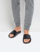 Brave Soul Croc Print Slider Flip Flops In Black - Black