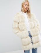 Jakke Longline Faux Fur Paneled Coat - Beige