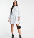 Missguided Tall Eyelet Smock Dress In Blue-blues