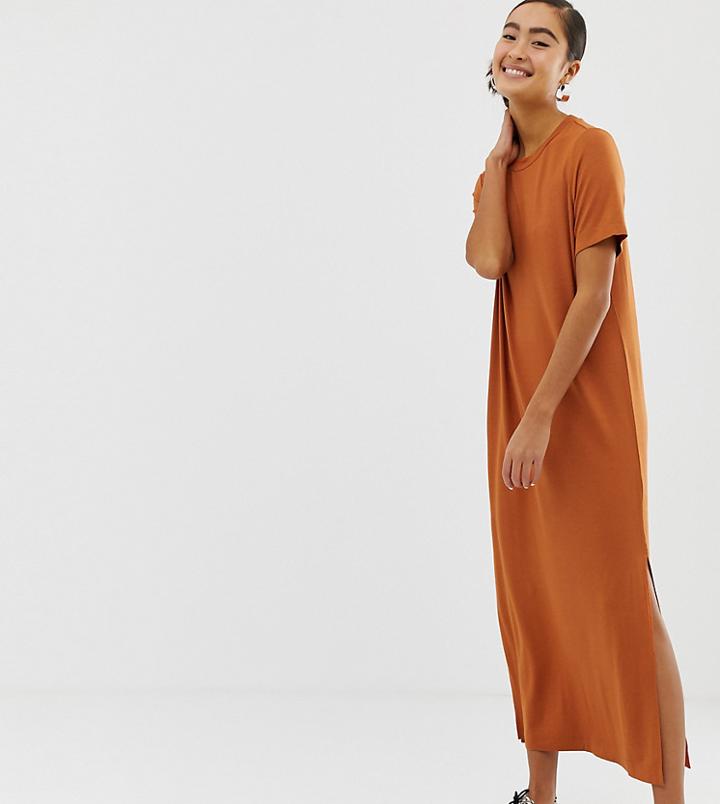 Monki Split Side Midi T-shirt Dress In Rust Exclusive - Red