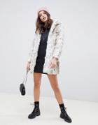 Qed London Single Breasted Snow Leopard Faux Fur Coat - Multi
