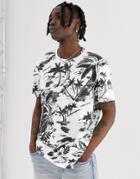Allsaints T-shirt With Monochrome Tropical Print - White