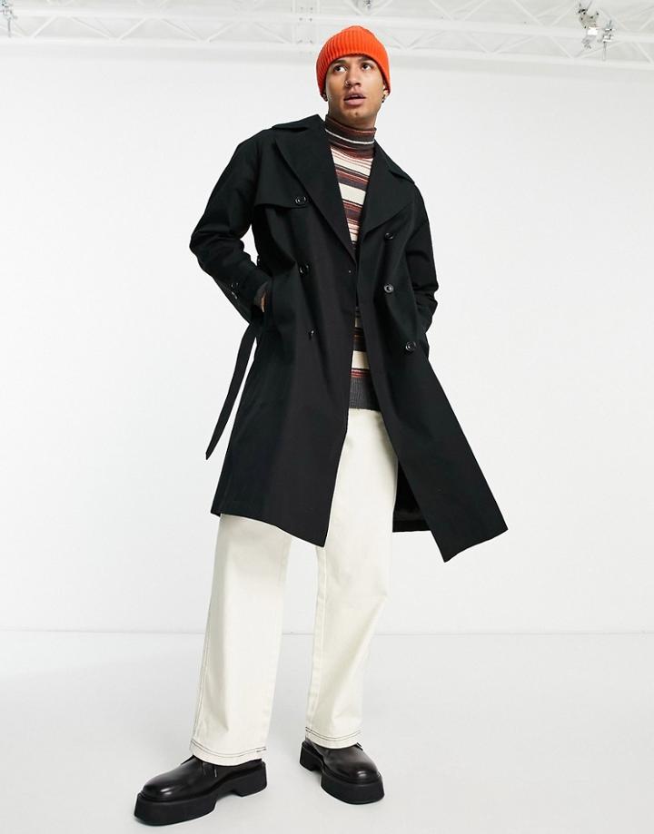 Asos Design Water Resistant Oversized Trench Coat In Black