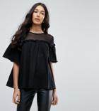 Asos Tall Top With Mesh Panel And Swing Detail - Black