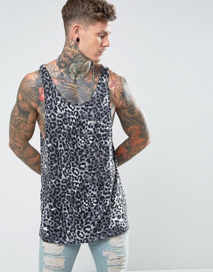 Roadies Of 66 Oversized Tank In Leopard Print - Black