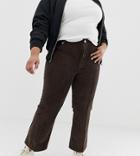 Asos Design Curve Egerton Rigid Cropped Kick Flare Jeans In Vintage Brown Cord - Brown