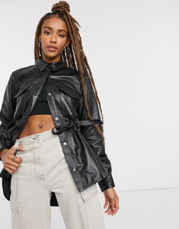 Lab Leather Anorak Shacket In Black