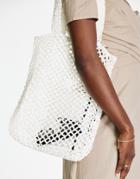Asos Design Straw Shopper Bag In White
