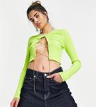 Asyou Rib Crystal Lace Up Top In Lime-green