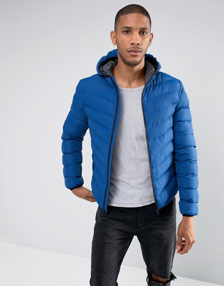 Brave Soul Nylon Hooded Padded Hooded Jacket - Blue