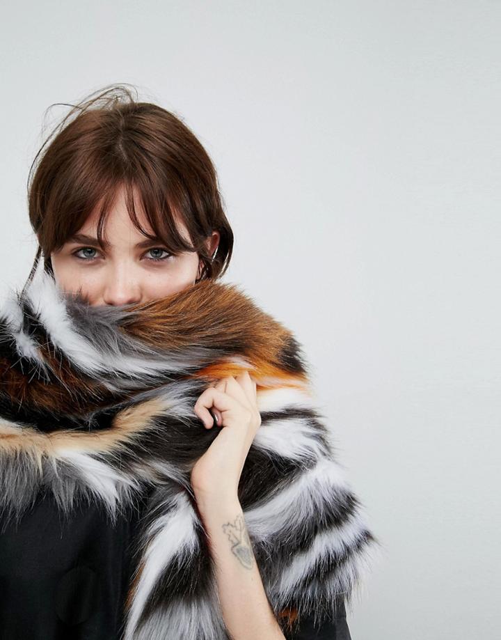 Asos Faux Fur 80s Multi Patchwork Scarf - Multi
