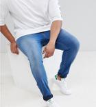 Asos Plus Super Spray On Jeans In Mid Blue - Blue