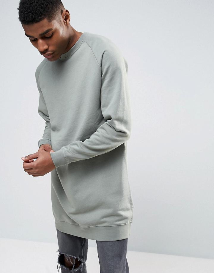 Asos Super Longline Sweatshirt In Khaki - Green