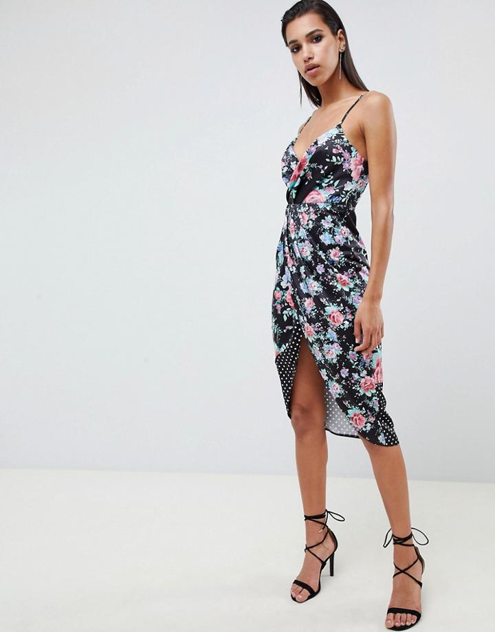 Asos Design Mixed Floral And Polka Dot Midi Dress-multi
