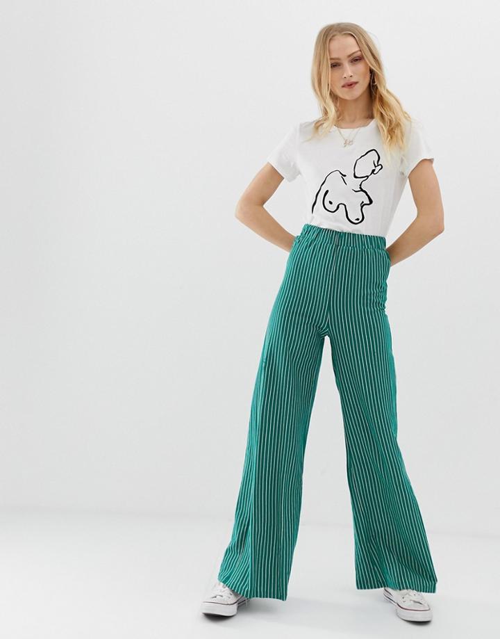 Glamorous Wide Leg Pants In Fine Stripe-green