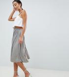 Missguided Tall Hammered Satin Pleated Midi Skirt In Metal Gray - Green