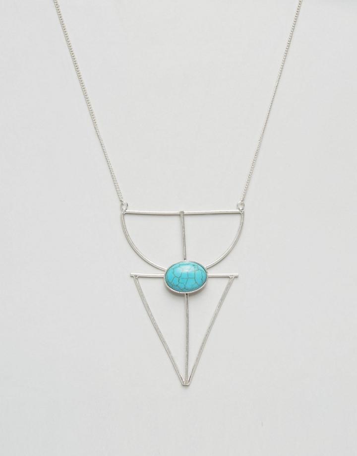 Nylon Geo Triangle Necklace With Stone - Silver