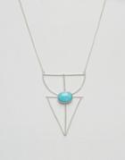 Nylon Geo Triangle Necklace With Stone - Silver