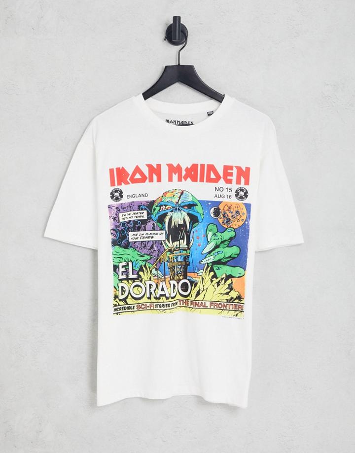 Only & Sons Iron Maiden Oversize T-shirt With Chest Print In White