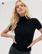 Mango High Neck Knitted Top In Black - Black