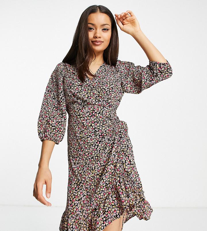 Vero Moda Petite V-neck Ruched Mini Dress In Mixed Floral-multi