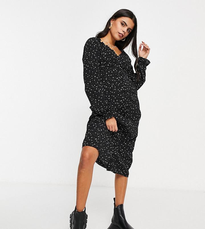 Missguided Petite Milkmaid Midi Dress In Black Floral