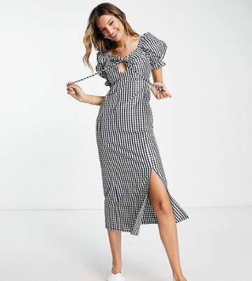 Violet Romance Tall Cotton Midi Dress With Tie Front In Gingham-black
