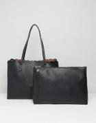 Asos Scallop Shopper Bag With Removable Clutch - Black