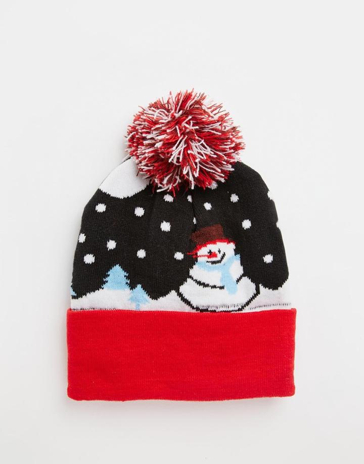 7x Snowman Bobble Hat - Blue