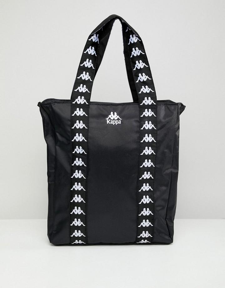 Kappa Black Tote Shopper Bag With Branded Taping - Black