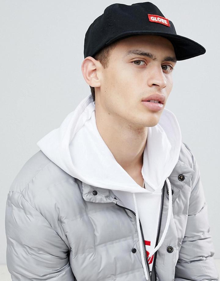 Globe Cap With Logo Patch Front Detail In Black - Black
