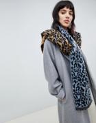 Asos Design Oversized Woven Scarf In Leopard Print - Brown