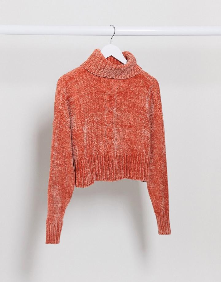 Missguided Chenille Roll Neck Sweater In Terracotta-brown