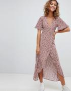 Pull & Bear Floral Dress In Copper - Brown