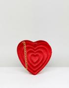 Monki Embossed Love Heart Velvet Bag - Red