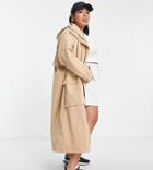 Only Curve Hooded Trench Jacket In Camel-brown