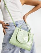Asos Design Mini Croc Tote Bag With Top Handle And Detachable Crossbody Strap In Green