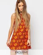 Reclaimed Vintage Cami Dress With Tie Straps In Festival Floral Print - Red