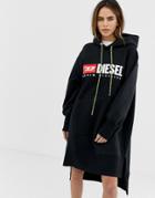 Diesel Logo Sweatshirt Dress With Contrast Drawcord Detail - Black