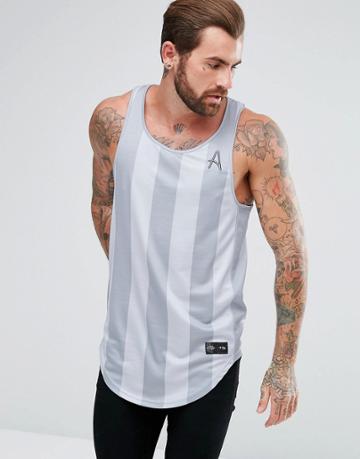 Aces Couture Muscle Tank In Gray Stripe - Gray