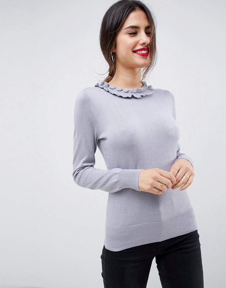 Oasis Sweater With Frill Neck In Gray - Gray