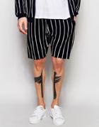 Asos Knitted Shorts With Pinstripes - Navy