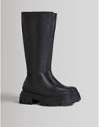 Bershka High Leg Boot With Chunky Sole In Black
