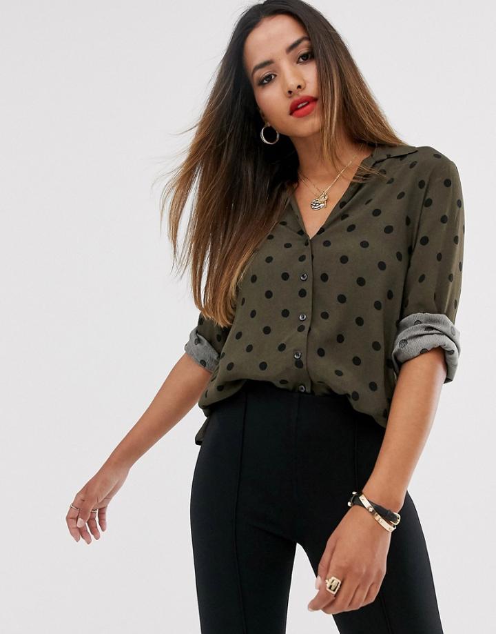 Mango Dot Printed Shirt In Green