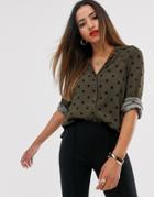 Mango Dot Printed Shirt In Green