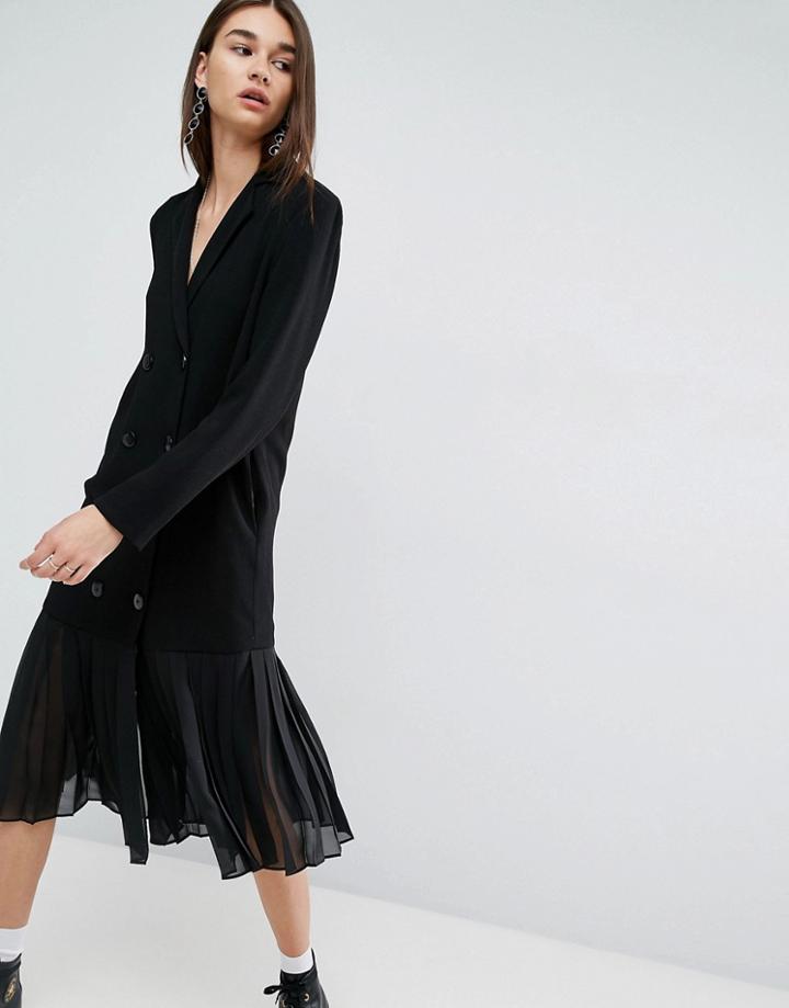 Asos White Jacket Dress With Chiffon Pleated Hem - Black