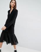Asos White Jacket Dress With Chiffon Pleated Hem - Black