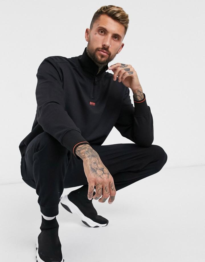 Boss Zpitch Coordinating Half Zip Sweatshirt In Black